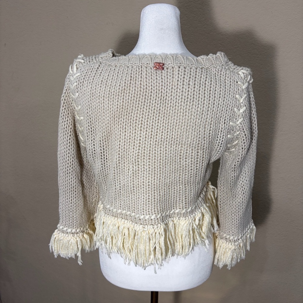 For Love & Lemons Knitz Denver Fringe Crop Sweater Sz M Boho Whimsical Grunge - Picture 6 of 13